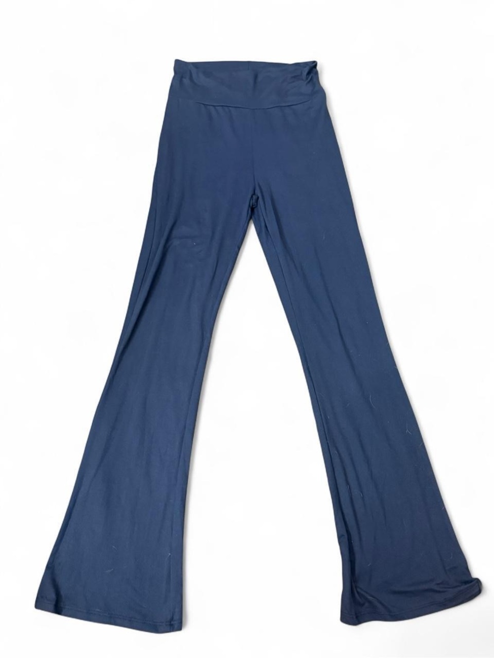 Womens Navy Fold Overs Stretch Flare Leggings